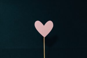 black background with pink heart in the middle on a stick